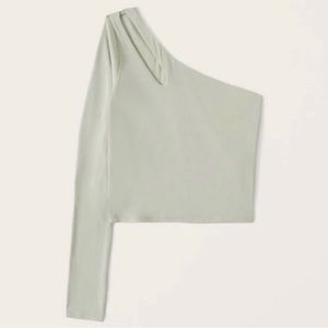 Abercrombie Sage Green Long-Sleeve One-Shoulder Cutout Top
